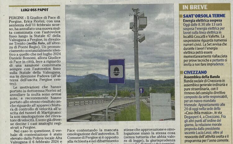  Autovelox non omologato, annullata un’altra multa